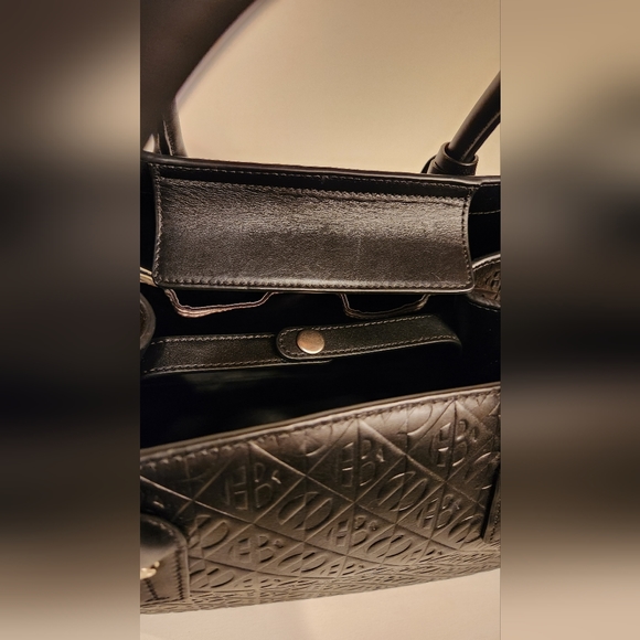 Henri bendel monogram embossed black leather top handle satchel bag - Picture 11 of 11